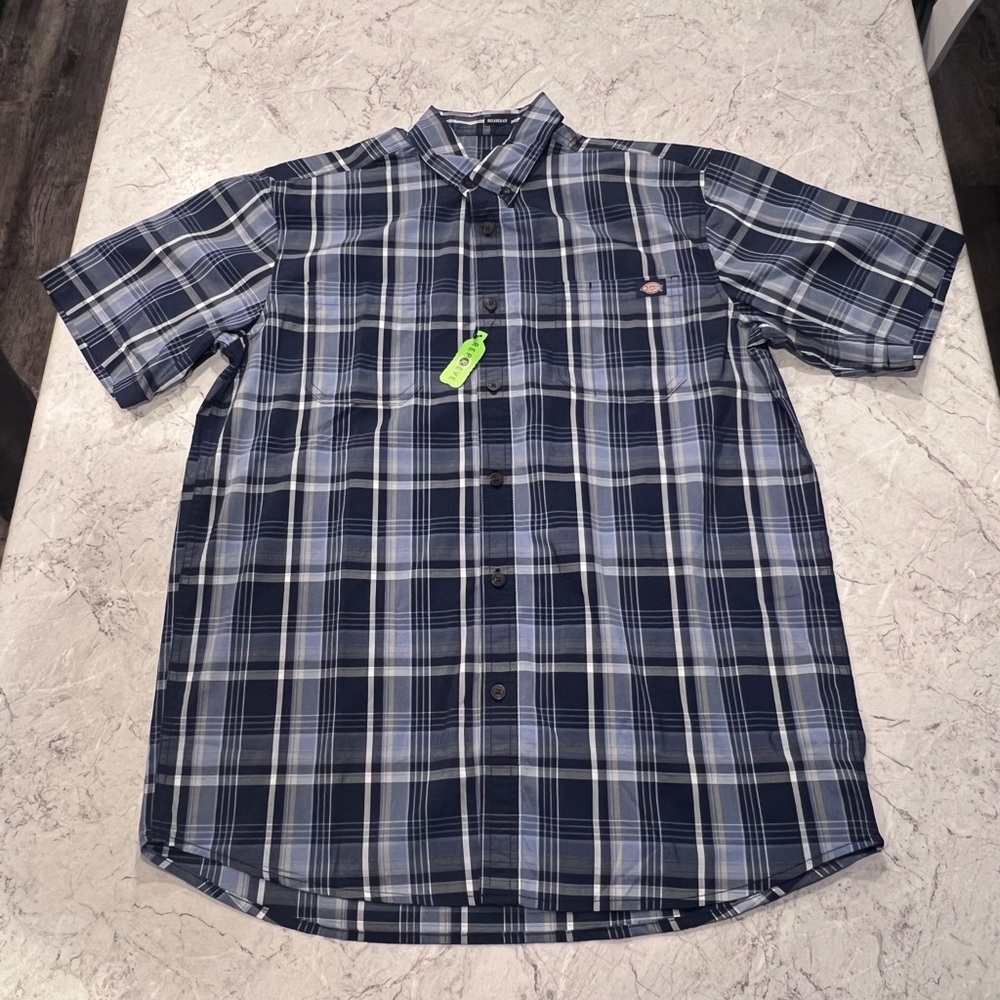 Dickies Navy and White Plaid Button Down Shirt